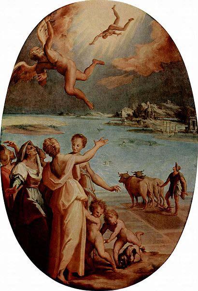 Maso da San Friano Der Sturz des Ikarus, Oval oil painting image